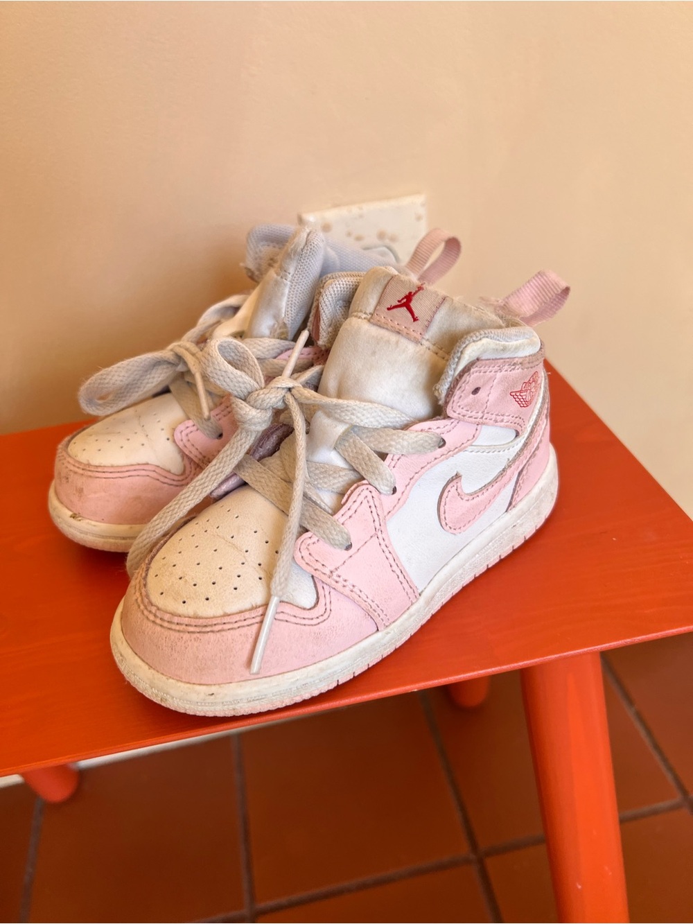 Nike Jordans - Kids White and Pink High-Top Sneakers